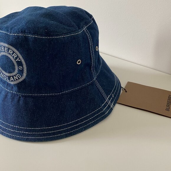 BURBERRY Blue Denim Circle Logo Bucket Hat - Picture 3 of 4